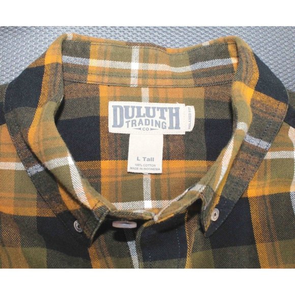 Duluth Trading Co. Free Swingin’ Yellow L/S Flannel Shirt Mens Size Large Tall - Picture 4 of 4